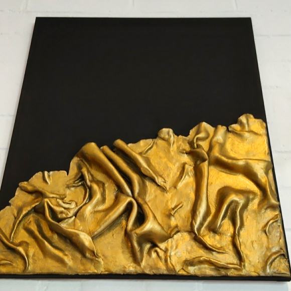 46. Original Textured Clay Painting in Black and Antique Gold - Picture 3 of 3